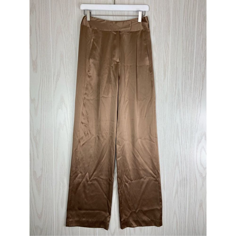 The Sei Womens Brown High-Rise Silk Wide-Leg Trouser Pants Size 4